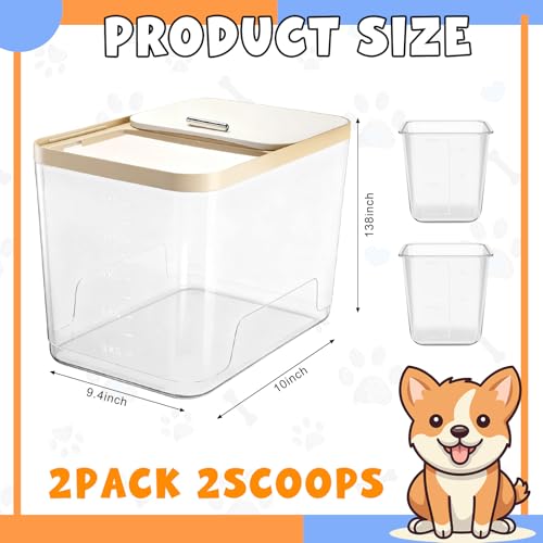 Teenyyou 2 Pack 30 Lbs Airtight Dog Food Storage Container with 2 Scoops, Clear Cat Food Container Storage Bin with Measuring for Dog Cat Bird Other Pet