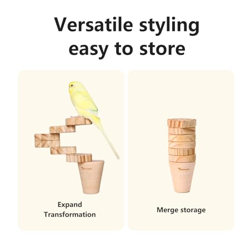 Natural Wood Bird Ladder Perch Toy - Chewable Safe Parrot Climbing Toy for Cockatiel, Finch & Other Small to Medium Birds, Bird Cage Accessories with Easy Screw Installation (Cartoon Parrot Pattern) - color: Cartoon Parrot Pattern