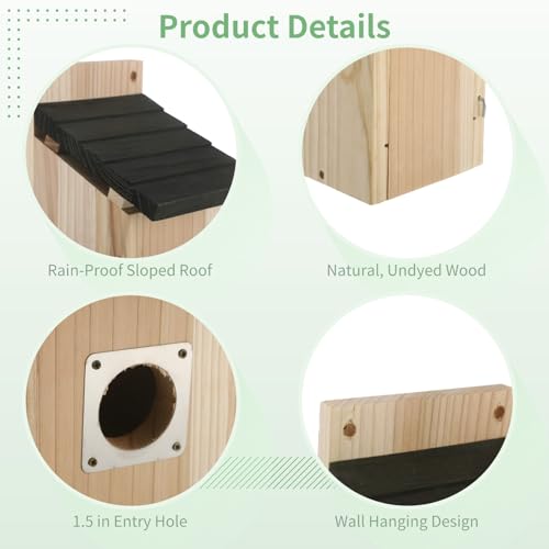 2 Pcs Bird Box Houses for Outside, 11.81 x 4.92 x 4.92 in Outdoor Hanging Wooden Birdhouses for Bluebirds, Unstained Natural Wood, 1.5 in Entry Hole, Sloped Roof, Bird Box for Wren, Finch, Swallow