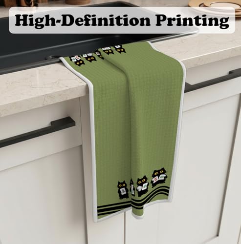 Funny Mahjong Black Cat Kitchen Dish Towels 16x24 inch, Black Cat Gifts for Women Men, Mahjong Lovers Players Gifts Decorative Hand Tea Towels for Bathroom Kitchen - color: Funny-mahjong Cat