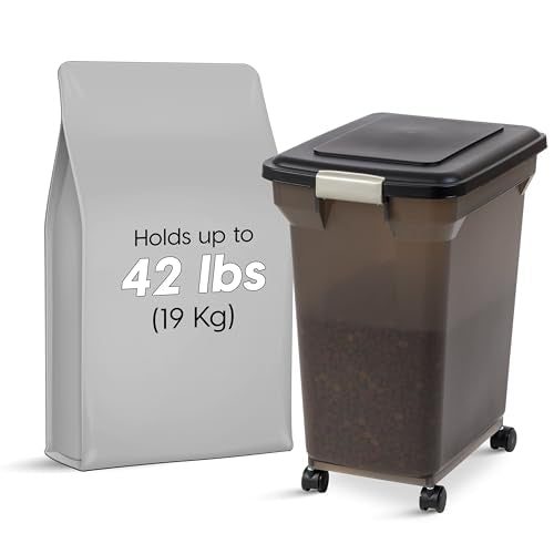 IRIS USA Dog Food Storage Container, Up to 40 lbs, Smoke, Made in USA | Wheels for Mobility, Airtight Seal, BPA-Free, Best for Bird Seed, Cat food, Cat Litter, Chicken Feed, Pellets - color: Smoke, size: 40 lbs