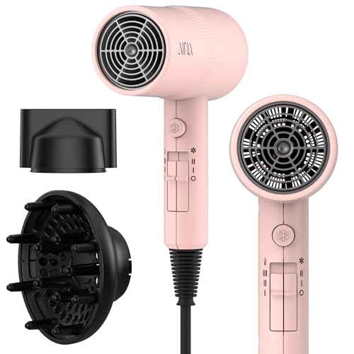 AINA Diffuser Hair Dryer Full-Featured Blow Dryer 110V/1600W(Babe Pink) | 3 Heat/2 Speed;Cold shut button;Lightweight;Compact Size;High Temp;Low Airflow;Same Results;Less Expense - color: Babe Pink, size: 3 Piece