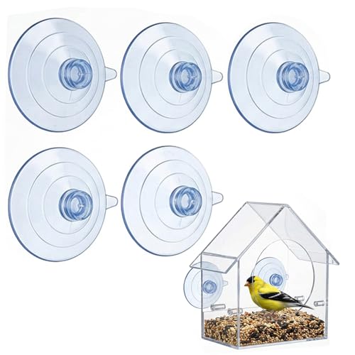 Clear Suction Cups for Window Bird Feeder, 5-Pack Strong Replacement Parts, Heavy Duty Suction Hooks with Thumbscrews/Tabs, Weatherproof & UV-Resistant Mounting Accessory for Wild Bird House