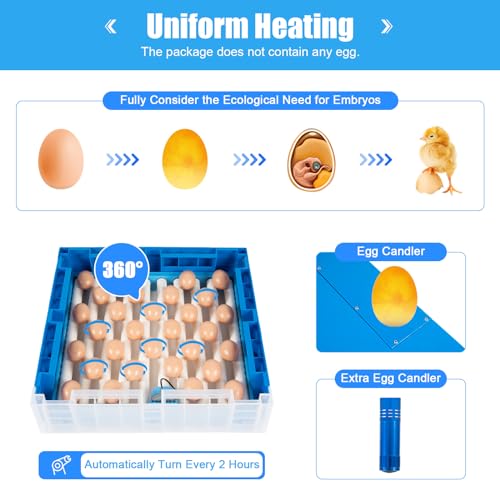 48 Egg Incubators with Automatic Turner, Temperature and Humidity Control, Egg Candler,Universal Egg Tray Size Smart Incubators for Hatching Chickens Quail Duck Turkey Goose Bird