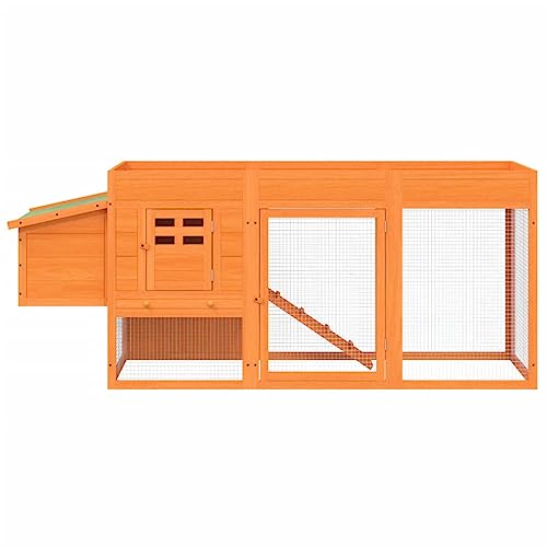 Wooden Chicken Coop, Outdoor Poultry Cage Hen House with Wire Fence, Solid Pine Wood Small Animal Hutch for Backyard and Garden, Rectangular, 19.7 x 80.3 x 33.1 Inches