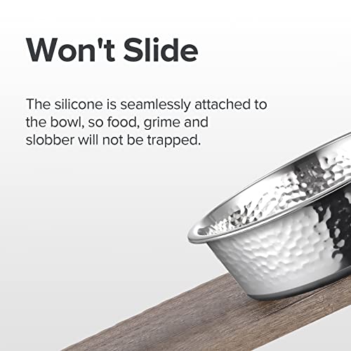 URBUDDIES 2 Pack Hammered Stainless Steel Dog Bowls, 4 Cup, Gray Bottom | Premium Metal Dog Bowls with Non Slip Rubber Bottom, Dishwasher Safe, Easy to Clean - size: 4-Cup