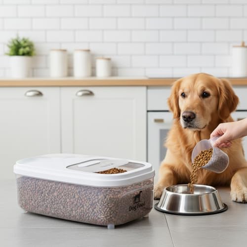 Dog Food Storage Container,6L/6~7Lbs Pet Food Container with Sliding Lid, Clear Storage Bin For Dog Puppy Dry Food Kibble with Measuaring Cup