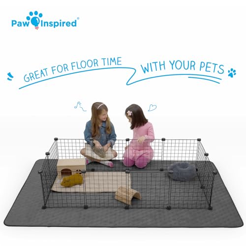 Paw Inspired 80x50 Inch Playpen Mat, Fleece Cage Liner, Dark Gray | Super Absorbent, Waterproof Non-Slip Bottom, Play Pen Pad for Dogs, Rabbits, Guinea Pigs, Hamsters, Small Animals, Pets - color: Dark Gray