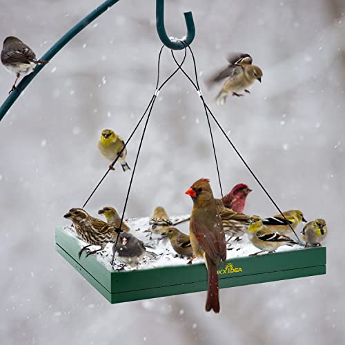 Bird Feeder Hanging Tray, Wooden Platform Hummingbird Feeder Hanging Tray Mesh Seed Platform for Garden Yard Outside Decoration Attracting Wild Birds (Green-2pk) - color: Green