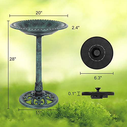 VINGLI Pedestal Bird Bath with Solar Fountain, Solar Pump Resin Birdbaths, Weather Resistant Bird Baths with Ground Stakes, Vintage Finish Garden Decor for Outdoor, Patio, Yard, Lawn(Green) - color: Green