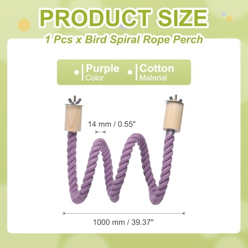 Bird Rope Perch Swing, Stand Rope Perch Standing Pole Accessory Climbing Swing Paw Grinding 39 Inch, (Purple) Intended for Parrot/Parakeet/Budgies/Cockatiels/Lovebirds - color: Purple, size: 39 Inch