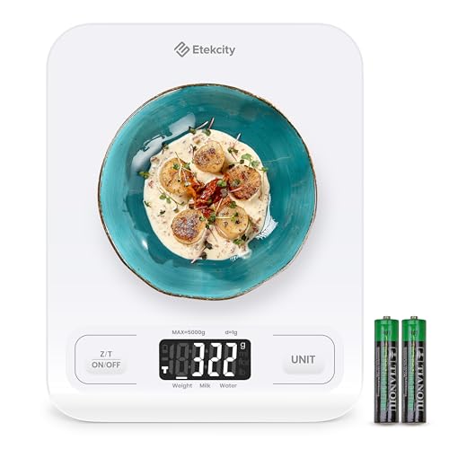 Etekcity Food Kitchen Scale, Digital Grams and Ounces for Weight Loss, Baking, Cooking, Keto and Meal Prep, LCD Display, Medium, White | Tare function, ideal for baking, weight loss, keto, meal prep, packages, liquids and jewelry, White - color: White