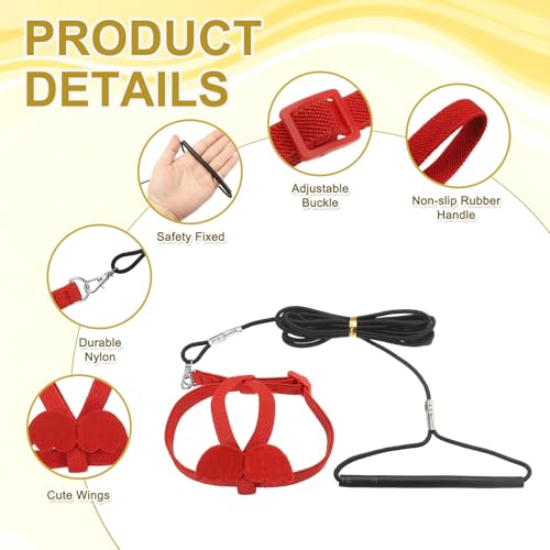 Bird Harness Leash, Adjustable Pet Parrot Bird Harness and Leash Lightweight Anti-Bite Flight Training Rope with Cute Wing, (Red, XS), Intended for Parrots/Pigeons/Budgies - color: Red, size: Extra Small