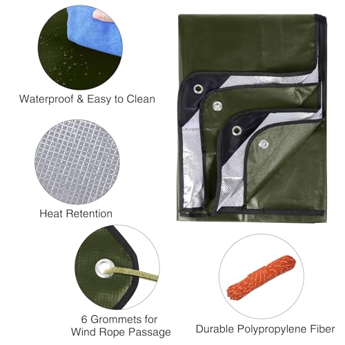 2 Pack Heavy Duty Waterproof Emergency Thermal Tarp, Insulated Survival Blanket for Outdoor Camping, Hiking, and Emergency Shelter, Green - color: Green 83''x59'',2 Packs