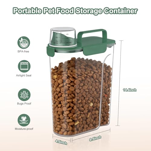 Uppetly Dog Cat Food Storage Container, 5-7Lbs Pet Food Containers, Airtight Cat Food Container with Portable Handle & Measuring Cup, Small Animal Dry Food Dispenser for Dogs, Cats and Birds Green - color: Green