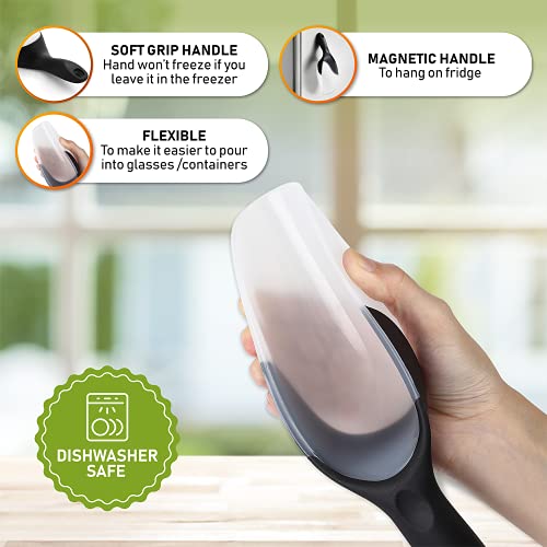 Spring Chef Magnetic Ice Scoop for Freezer, BPA-Free Food Scooper, Black | Flexi-Plastic Popcorn Scoop with Soft Grip Handle - Dishwasher Safe Ice Scooper - Food Scooper for Flour, Grains, Pet Food - color: Black
