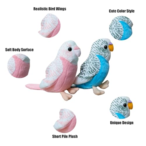 2Pcs Stuffed Parakeet Toy, 5.5 inches, Budgerigar Plush Toy, Parakeet Soft Toy, Stuffed Bird for Kids, Blue and Pink - color: Blue and Pink