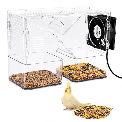 Bird Seed Cleaner Machine, Bird Seed Husk Separator with Adjustable Speed Fan, Transparent Acrylic Seed Separator for Parrot, Cockatiel, Parakeet Food, Washable Shell Remover