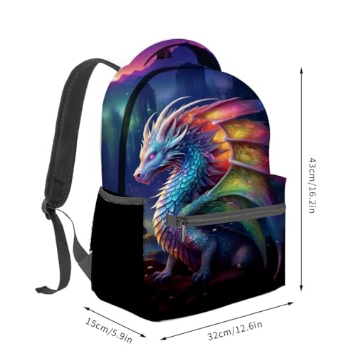 Vibrant Dragon Backpack,Majestic Rainbow Scales Dark Polyester Backpacks,Lightweight Double Shoulder Back Pack for Boys,Cool Dark Bookbag,School Bag Gifts,Casual Travel Daypack Book Packs - color: Dragon