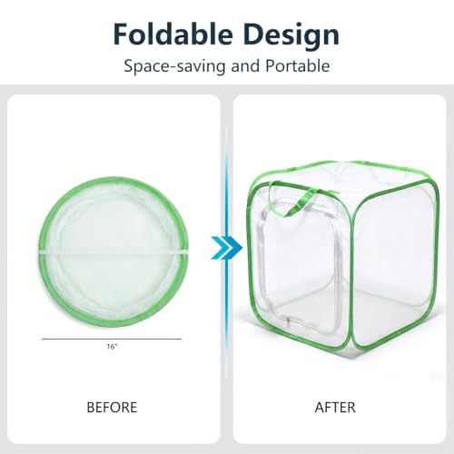 Insect & Butterfly Habitat Cage, Portable Pop-Up Terrarium with Mesh Sides, Bug Catching & Observation Enclosure for Caterpillars, Small Insects, Outdoor & Classroom Use, 16 Inches Tall - color: White/Green, size: 16 × 16 × 16 inches