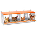 4-Bay Metal Nest Box for Chickens Wall Mount, Galvanized Steel Hen Laying Box with Hen-Shaped Vent Holes, Includes Coconut Fiber Pad, Easy to Clean & Assemble (Orange/Silver) - size: 42.5” L x 17” W x 15” H