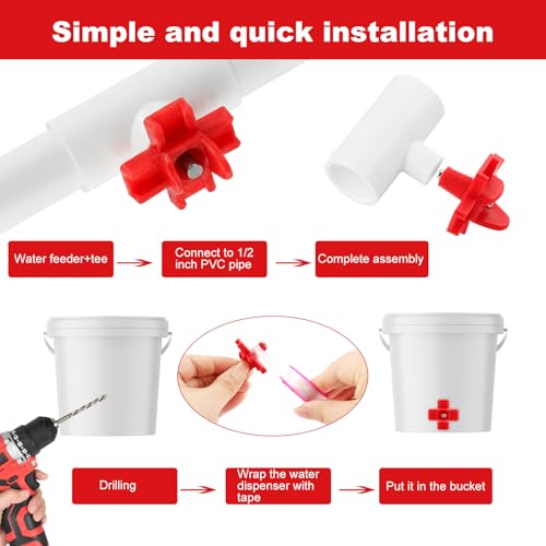15 Pack Horizontal Chicken Nipples Waterer with 1/2" PVC Tee Fittings, DIY Automatic Poultry Watering System Kit with 2 Tapes and Drill Bit for Backyard and Farm Chicken Duck Quail, Side Mount Drinker