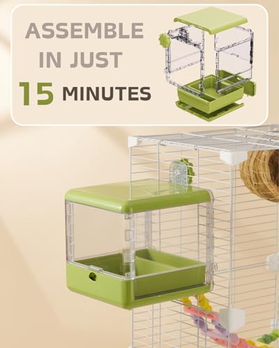 septillar Bird Feeder and Bath for Cage, Hanging Bird Bathtub Bath Shower Box Bowl, Bird Cage Accessories Suitable for Small Medium Birds, Parrots, Lovebirds, Finches, Parakeets, Mannikin (Green) - color: Green