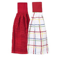 Ritz Premium 100% Cotton Solid and Multi Check Kitchen Tie Towel, Absorbent, Super Soft, and Fast Drying Hang Towel, Set of Two, Paprika Red - color: Paprika, size: Solid & Check, 2-Pk