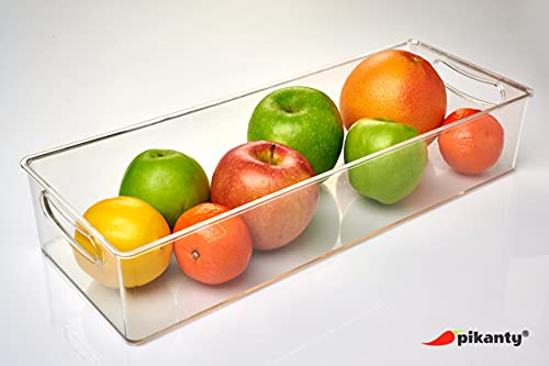 Pikanty Clear Refrigerator Organizer Bin with Handles — 15 Inch Stackable Fridge and Pantry Storage Container for Snacks, Produce, Cans, Yogurt, Condiments, Dishwasher and Freezer Safe, Made in USA - style: Organizer Bin Large