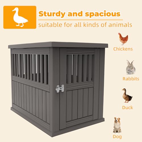 Vixzen Outdoor Duck House, PP Resin Versatile Poultry Shelter, Features Visible Railing with Stainless Steel Lock and Top Storage Space Chicken Coop, Ideal for Outdoor Use on Patios, Farms（Gray） - color: Gray, size: 39.4"L x 28.4"W x 32.8"H