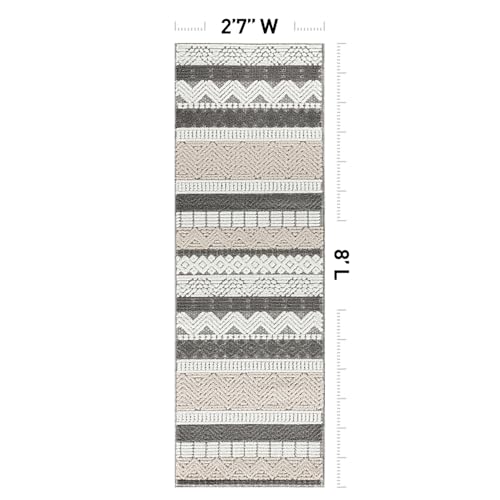 Rugshop Marbella Indoor/Outdoor Boho Deck Runner Rug Gray 2'7" x 8' | Runner, Size 2'7" x 8', Patio, Porch, Balcony, Backyard, Garden, Poolside, Sunroom, Outdoor Living, Weatherproof, All Weather - color: Grey, size: 2'7" x 8' (Rectangular)