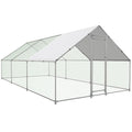 NUGRIART Large Metal Chicken Coop Walk-in Poultry Cage with Water-Resident and Anti-UV Cover Duck Rabbit Cat House Outdoor Chicken Run Pen with Spire Shaped Cage - size: 19.7’L×9.8’W×6.5’H