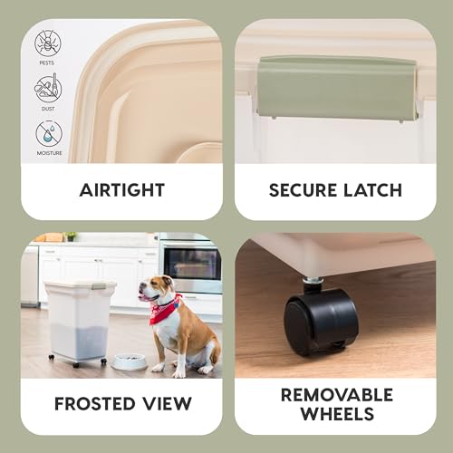 IRIS USA Dog Food Storage Container, Up to 58lbs, Almond/Pearl, Made in USA | Wheels for Mobility, Airtight Seal, BPA-Free, Best for Bird Seed, Cat food, Cat Litter, Chicken Feed, Pellets - color: Almond/Pearl, size: 58 lbs