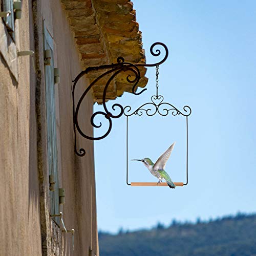 Hotop 2 Pcs Hummingbird Swings and Perches Metal Frame Bird Swing with 2 Replacement Wooden Dowel and 2 Hanging Chain for Outdoor Bird Feeders, Planters, Lanterns Ornaments(Black)
