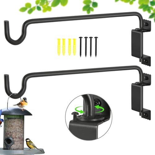 16"Swivel Plant Hanger - 360° Outdoor Hanging Brackets with 12-Directional Adjustable Hook, Rust Resistant Solid Steel Wall Mount for Bird Feeders, Indoor/Outdoor Plants, Garden & Patio, Pack of 2 - color: Black, size: 16in-2-U-Swivel
