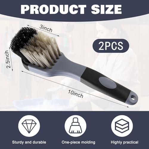 2 Pack 10" Horse Bucket Brush, Horse Bucket and Trough Scrub Brush, Water Buckets Brushes for Livestock Farm Equine Water Buckets Feed Trough Non Slip Grip Durable Synthetic Fiber Black Gray