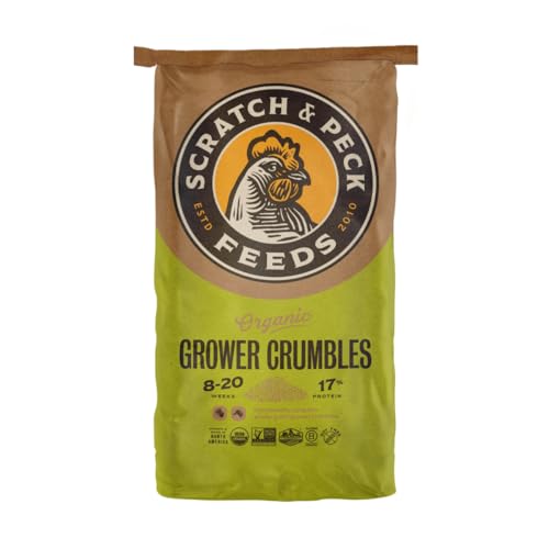 Scratch and Peck Feeds | Grower Crumbles for Chickens & Ducks | 25 lb Bag | 17% Protein, Corn & Soy Free, Certified Organic & Non-GMO Project Verified, Complete Nutrition - size: 25 Pound (Pack of 1), style: Grower