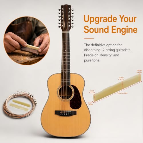 Miwayer 2 Pack 12 String Acoustic Guitar Unbleached Bone Saddle, Guitar Bridge Saddles, Cut from Whole Bones, 76x3x13mm - color: 12 String Acoustic Saddle 76mm 2 Pack