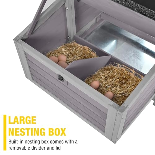 Aivituvin 63.7" Large Chicken Coop on Wheels – Movable Wooden Hen House for 3-6 Chickens with 2 Nesting Boxes, Removable Tray & Raised Design for Better Poultry Care - size: 67.3"L x 40.0"W x 49.8"H