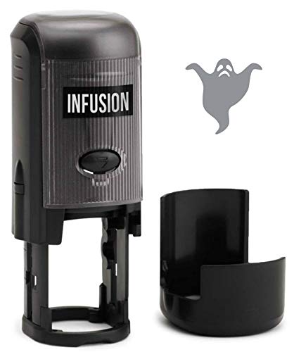Infusion Round Teacher Stamp, Holiday, 3/4'' Self-Inking Rubber Stamp - Halloween Ghost - Grey Ink - color: Halloween Ghost