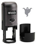 Infusion Round Teacher Stamp, Holiday, 3/4'' Self-Inking Rubber Stamp - Halloween Ghost - Grey Ink - color: Halloween Ghost