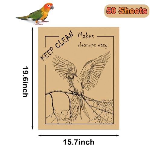 50PCS Disposable Bird Cage Liners 19.6x15.6 Inch Absorbent Precut Paper Pads for Parrots & Small Birds - Cage Bottom Protectors with Quick Cleanup Design