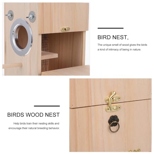 POPETPOP Bird Breeding Box Wooden Nesting Box for Parakeets Bird Nest House for Cage Use Natural Parrot Mating House with Divided Interior 9.05 X 5.90 X 5.90 in