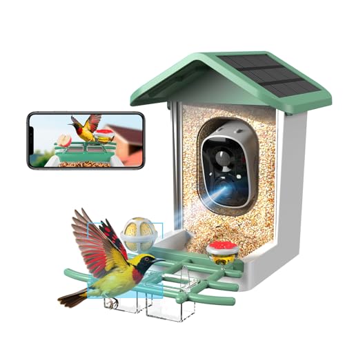 Bird Feeder with Camera, 2K Smart BirdCamera with Solar Powered, AI Identify Birds Species, Instant Arrival Alerts, 2.4Ghz WiFi Bird House for Outdoors, Ideal Gift for Family and Bird Lovers (Green) - color: Green