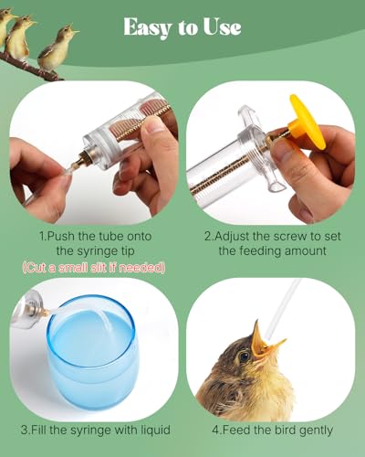 Pawfly 6 Pcs Baby Bird Feeding Syringe Set, 1.7 fl oz (50 mL) Hand Feeding Syringe for Birds, Parrot Syringe Feeder with Feeding Tubes & Spoon for Cockatiels, Parakeets & Budgies