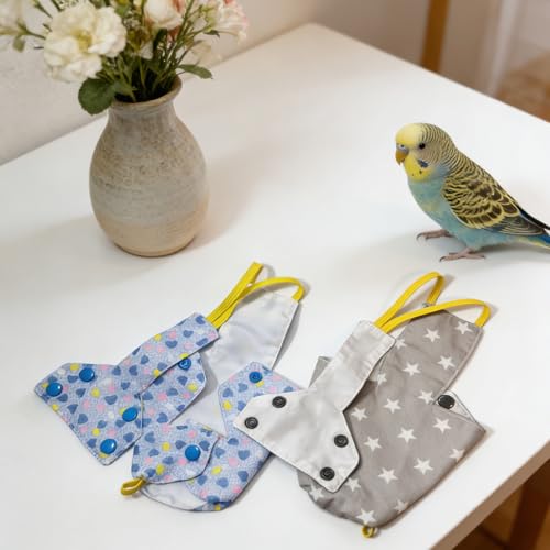 Bird Flight Harness Vest, Snap-Fastener Design Harness Vast, Bird Flying Clothes with Rope and Handle for Parakeets Cockatiels Conures Budgies（Gray Star - Vest + Traction S - color: Gray Star, size: S