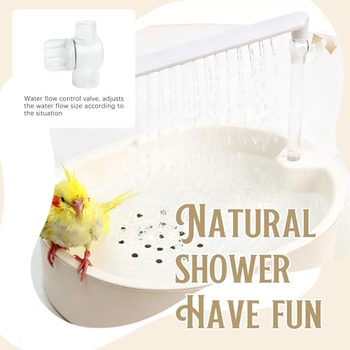 Parrot Bathtub,Bird Shower Parakeet Bath for Cage with Adjustable Water Flow Control Valve, Contains USB and Pump,Tarpaulin,for Pet Birds,Cockatiel,Budgie,Suitable for Many Kinds of Birds(Beige) - color: Beige