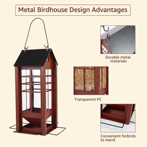 Rectangular Hanging Bird Feeder for Outdoor Use, Metal Bird Feeder with Multiple Feeding Ports, Seed Feeder for Wild Birds, Garden Yard Patio Bird Feeder