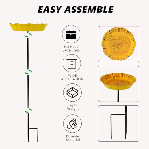 DREAMSOUL 2 Pack Bird Bath with Stake, Metal Garden Birdbath | Solid Metal Structure, Stable Ground Stake, Weather Resistant Red & Yellow Bird Bath for Outside Garden All-Year Use - size: 2PCS
