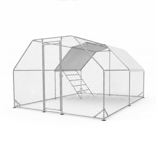 CHIKENCOOP 13x9.8x6.5 ft Metal Chicken Coop, 2-Room Chicken Run with Cover | Two-room walk-in chicken run with flat-center roof, water-resistant PE cover, galvanized steel frame, and lockable door - size: 158.0"L x 118.0"W x 79.0"H